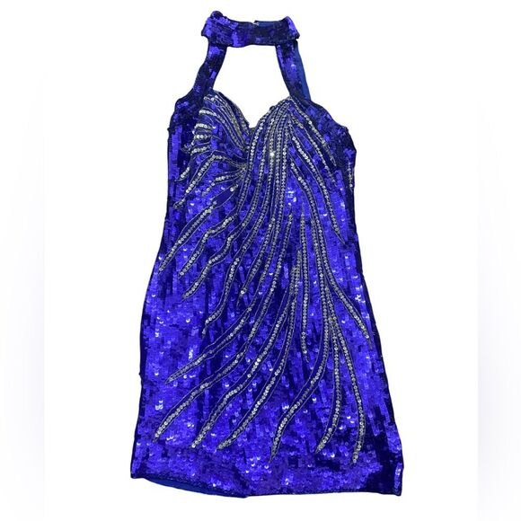 Fantasy by Lisa Kane Vintage Formal Sequin Halter Dress Festive Holiday Dress - Picture 2 of 12